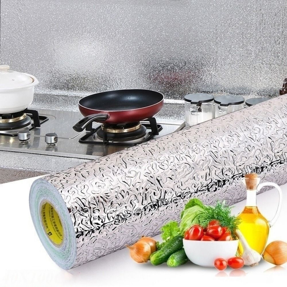 Commercial Kitchen Wall Panels - วอลล์เปเปอร์ฟอยล์อลูมิเนียมกันน้ำมันสำหรับห้องครัวขนาด40X300ซม. มีสติ๊กเกอร์ติดผนังในตัวป้องกันการเกิดคราบ