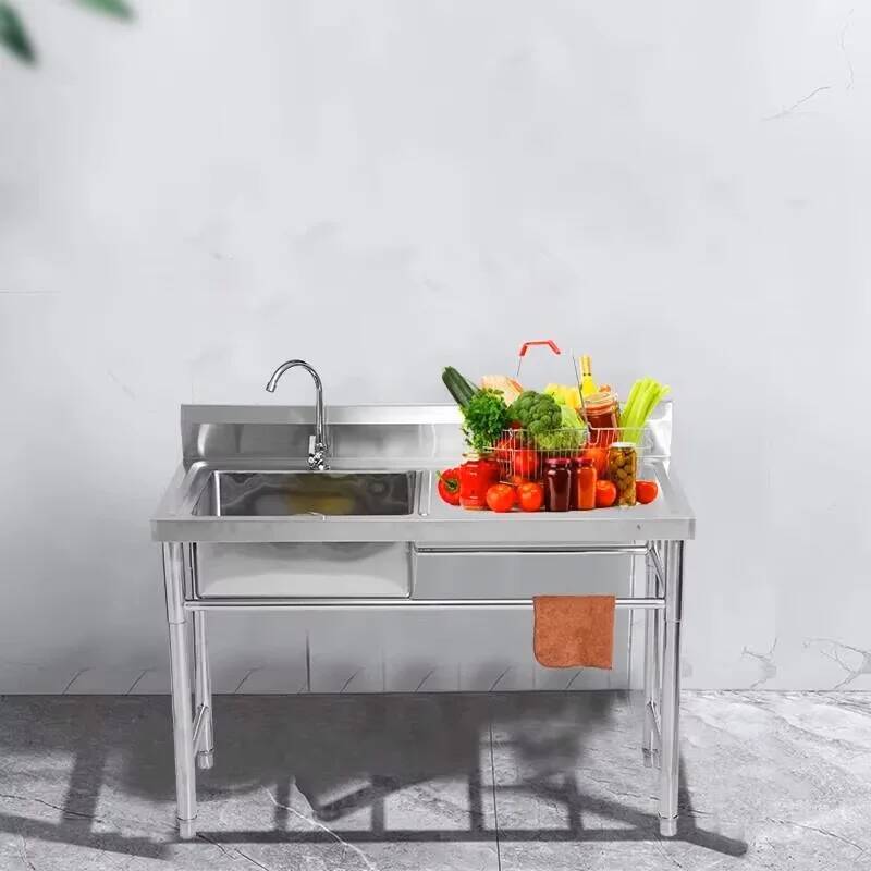 Commercial Kitchen Double Sink - อ่างล้างจานสแตนเลสเชิงพาณิชย์สำหรับครัว อ่างล้างจานแบบติดตั้งบนเคาน์เตอร์ พร้อมขาตั้ง ช่องเดียว แบบหนาพิเศษ