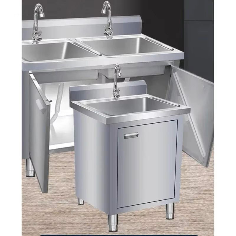 Commercial Kitchen Double Sink - อ่างล้างจานโลหะเชิงพาณิชย์สำหรับตู้เก็บของกลางแจ้งพร้อมอ่างล้างจานแบบมีโต๊ะทำงาน อ่างล้างจานสไตล์โมเดิร์นมินิมอลสำหรับห้องรับประทานอาหาร H D