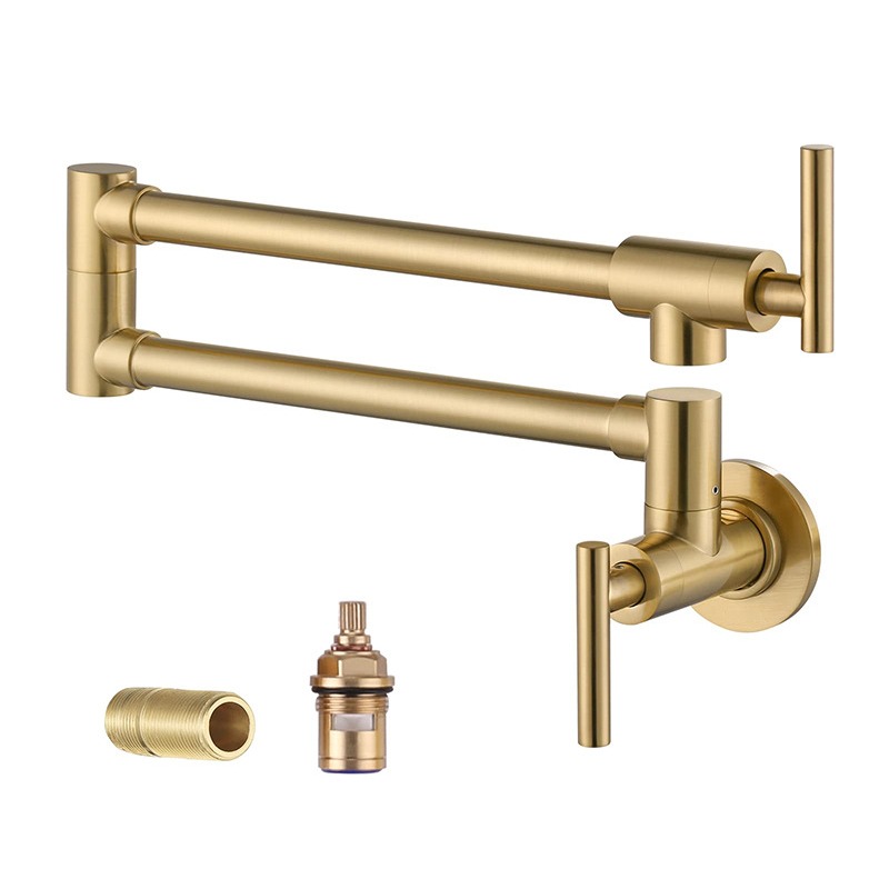 Commercial Kitchen Tap With Spray - ก๊อกน้ำติดผนังสำหรับครัวเชิงพาณิชย์ แบบแขนยืดหดได้ หัวก๊อกแบบสองทางสำหรับเติมน้ำลงหม้อ ก๊อกน้ำครัวแบบพับได้พร้อมหัวฉีด
