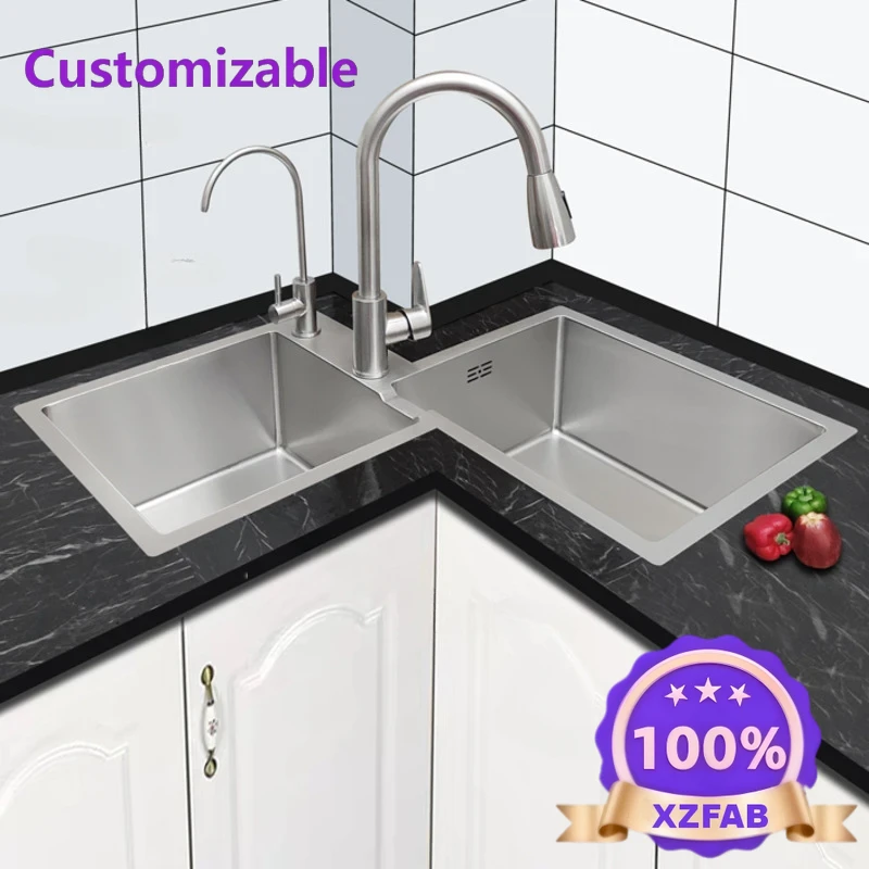 Commercial Kitchen Double Sink - สินค้าจากโรงงานโดยตรง 2026 เฟอร์นิเจอร์ครัวทนทาน อ่างล้างจานสแตนเลส 304 หนาพิเศษ