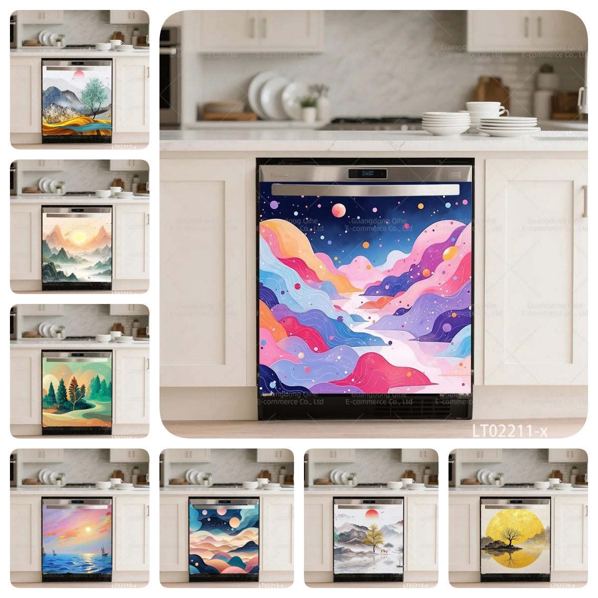 Commercial Kitchen Wall Panels - สติกเกอร์ติดเครื่องล้างจานลายภาพวาดหมึกจีน - สติกเกอร์ไวนิลกันน้ำแบบติดเองสำหรับเครื่องใช้ในครัว ประตู และผนัง
