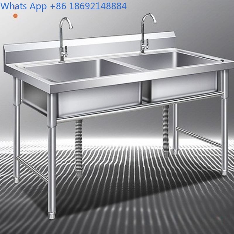Commercial Kitchen Double Sink - อ่างล้างจานสแตนเลสเชิงพาณิชย์ แบบช่องเดียว สองช่อง สามช่อง พร้อมขาตั้ง อ่างล้างผักในครัวเรือน