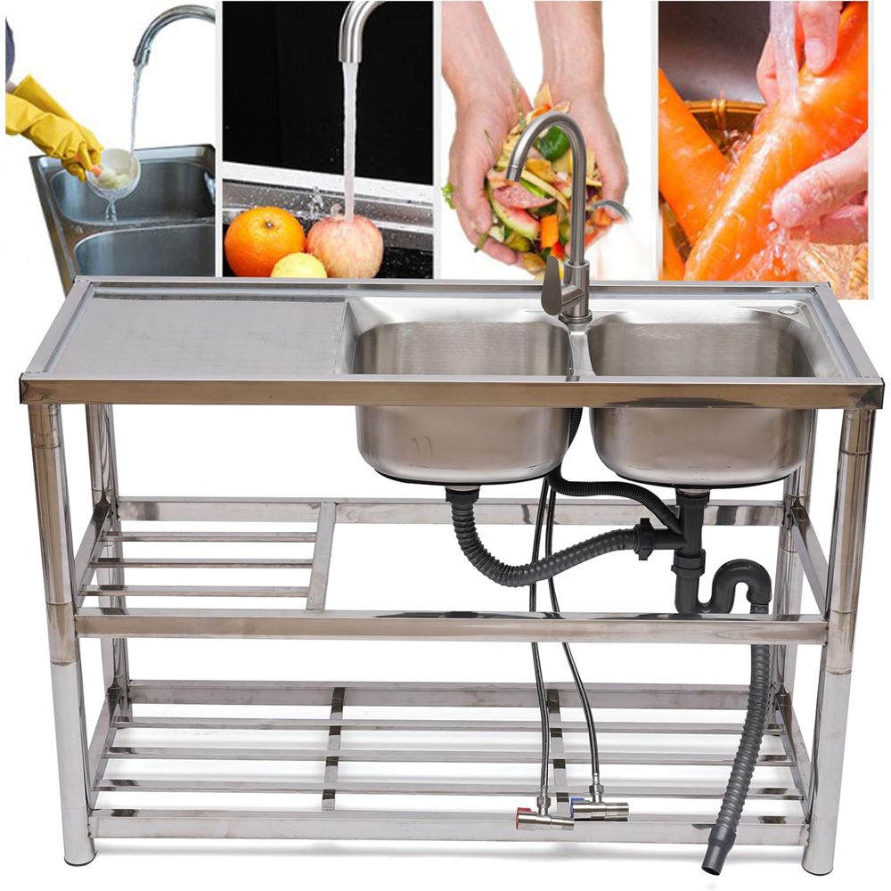 อ่างล้างจานสแตนเลสแบบยืน 2 ช่อ - Commercial Kitchen Double Sink บทวิจารณ์และราคา