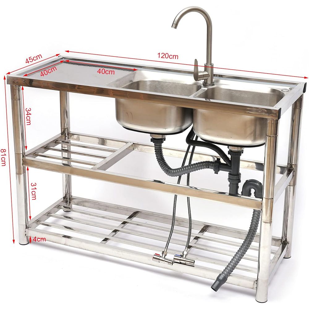 อ่างล้างจานสแตนเลสแบบยืน 2 ช่อ - Commercial Kitchen Double Sink บทวิจารณ์และราคา