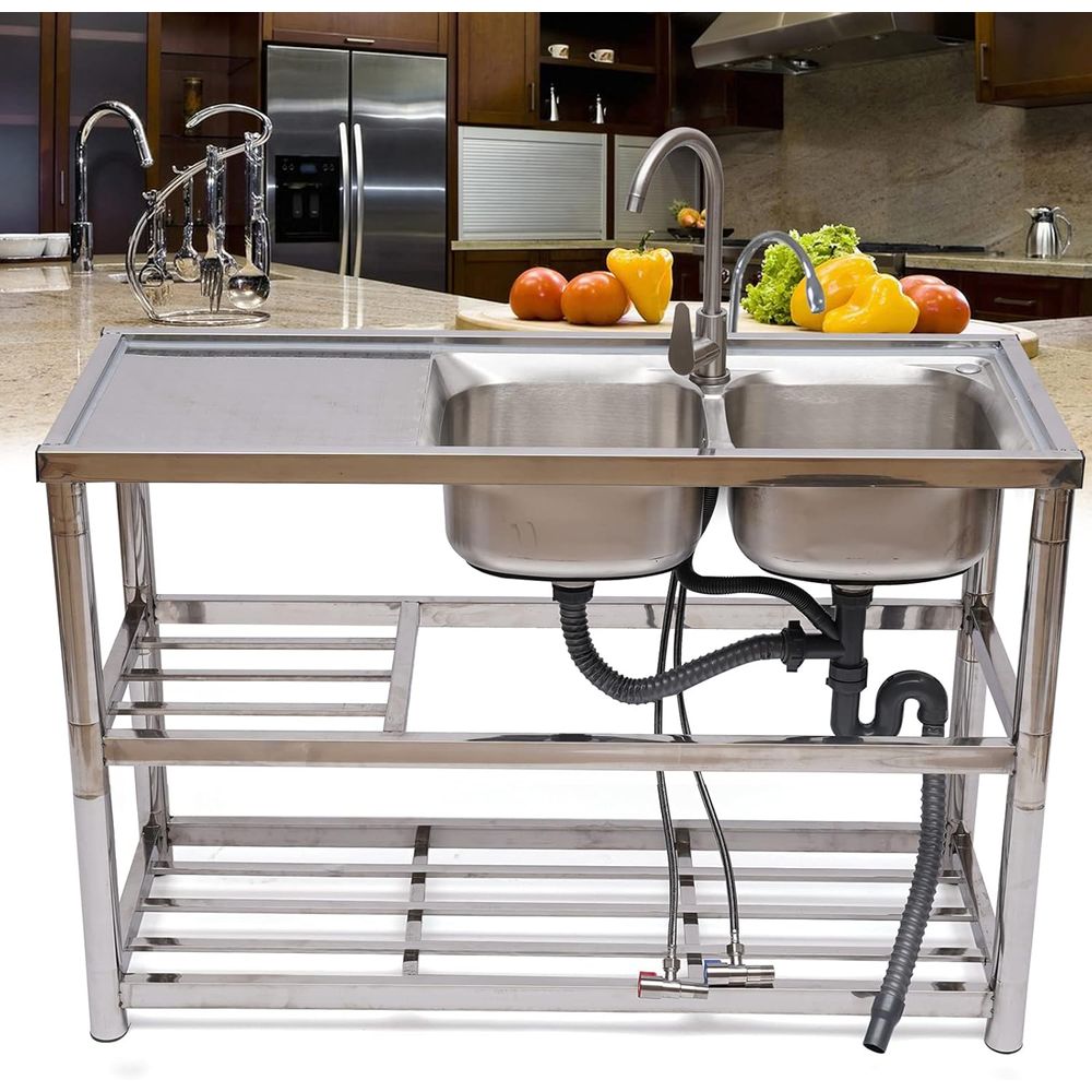 อ่างล้างจานสแตนเลสแบบยืน 2 ช่อ - Commercial Kitchen Double Sink บทวิจารณ์และราคา