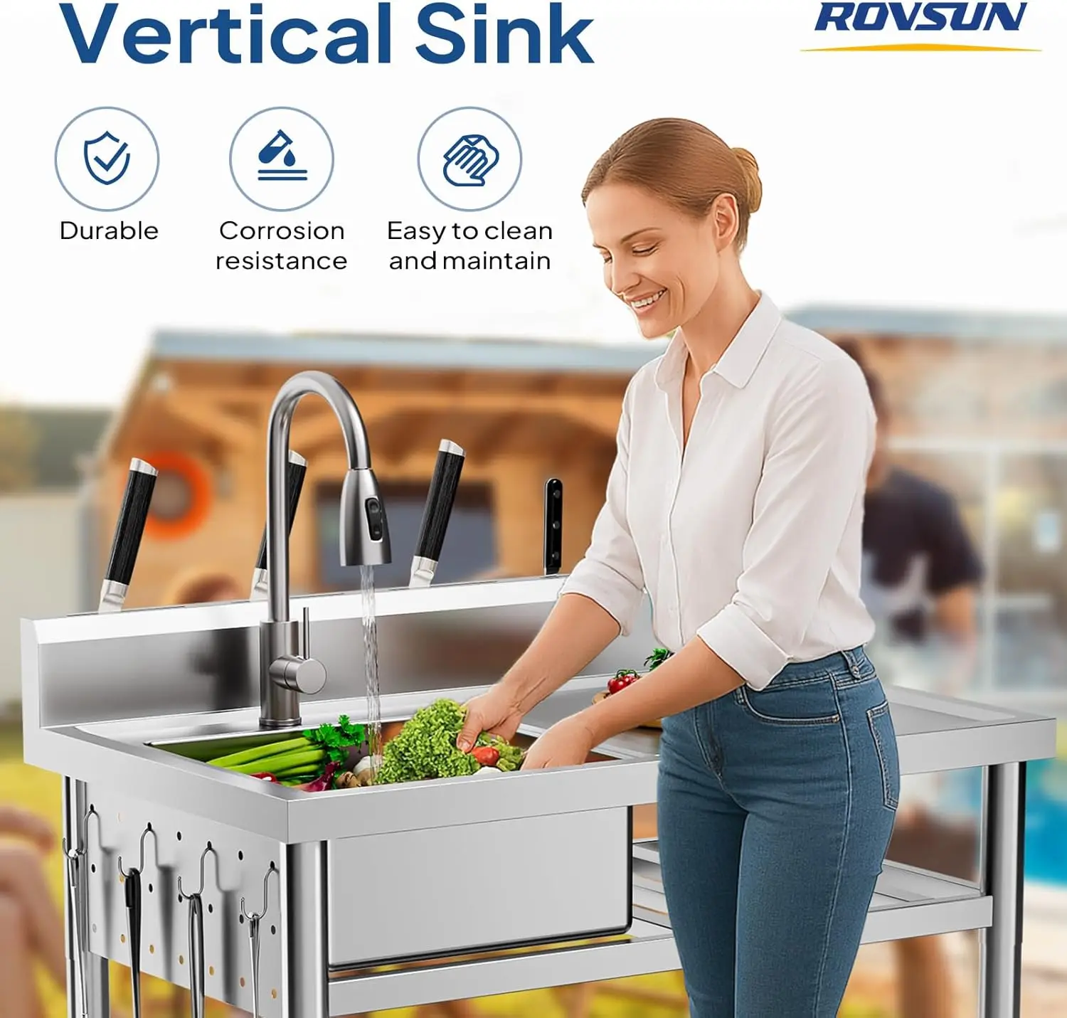 อ่างล้างจานสแตนเลสแบบตั้งพื้น  - Commercial Kitchen Double Sink บทวิจารณ์และราคา