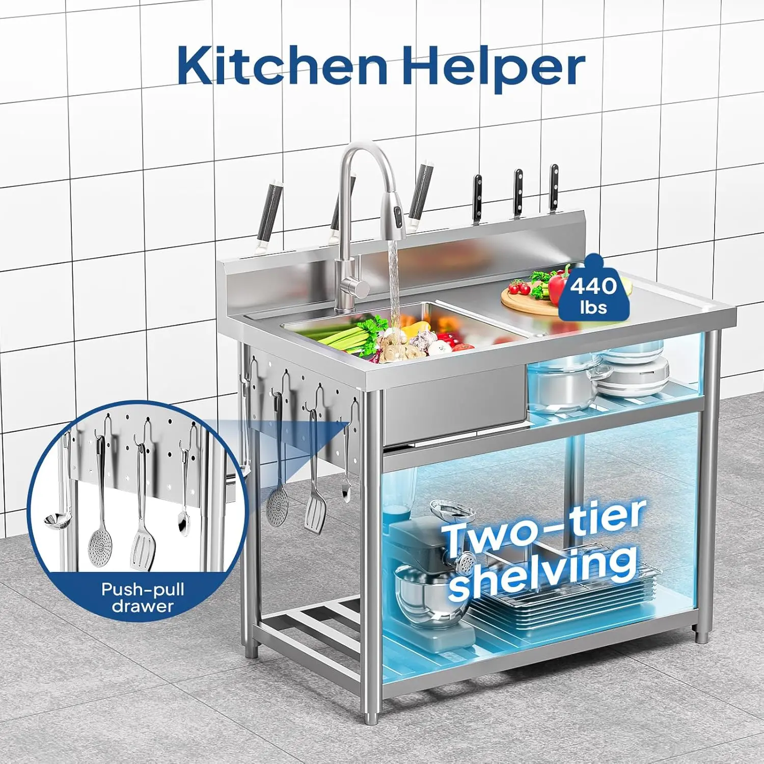 อ่างล้างจานสแตนเลสแบบตั้งพื้น  - Commercial Kitchen Double Sink บทวิจารณ์และราคา
