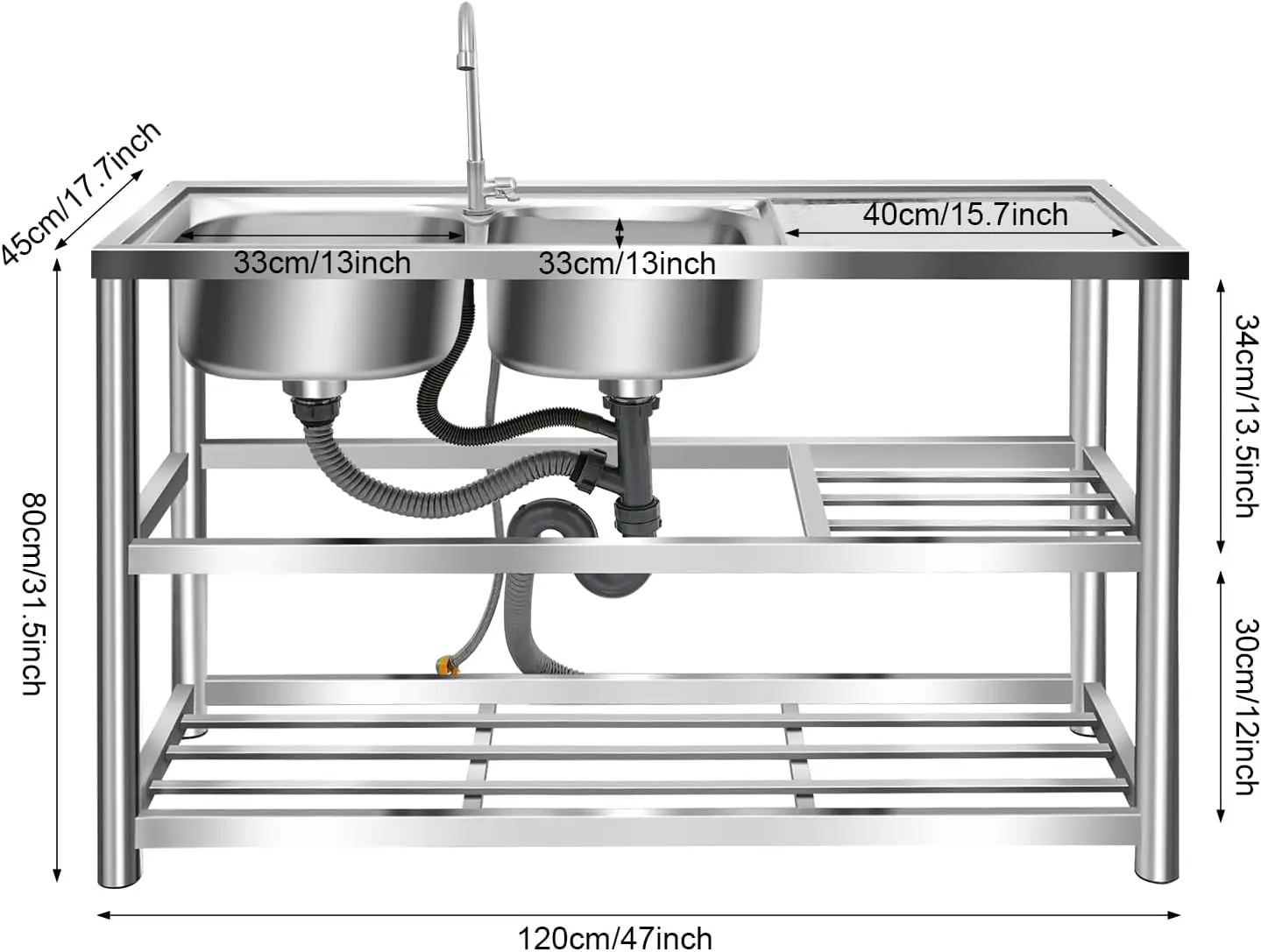 อ่างล้างจานสแตนเลสแบบตั้งพื้น  - Commercial Kitchen Double Sink บทวิจารณ์และราคา
