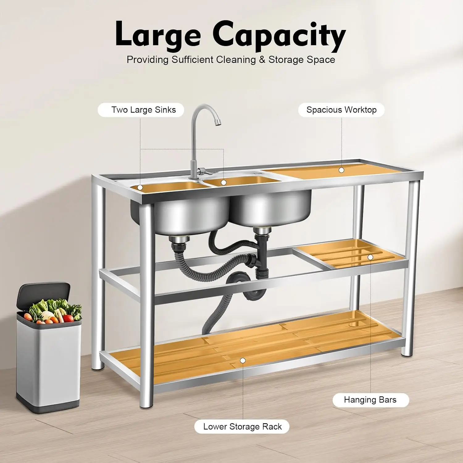 อ่างล้างจานสแตนเลสแบบตั้งพื้น  - Commercial Kitchen Double Sink บทวิจารณ์และราคา