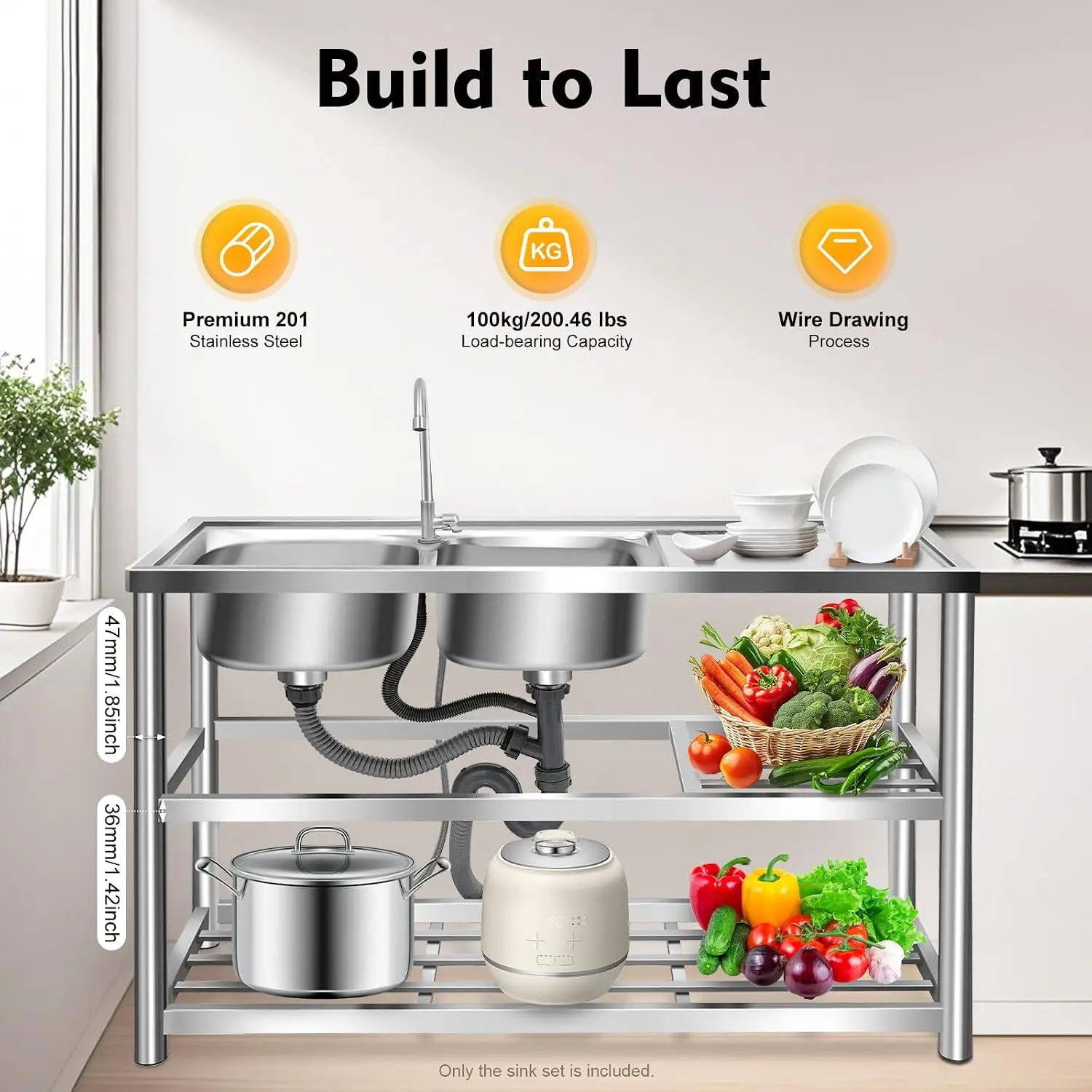 อ่างล้างจานสแตนเลสแบบตั้งพื้น  - Commercial Kitchen Double Sink บทวิจารณ์และราคา